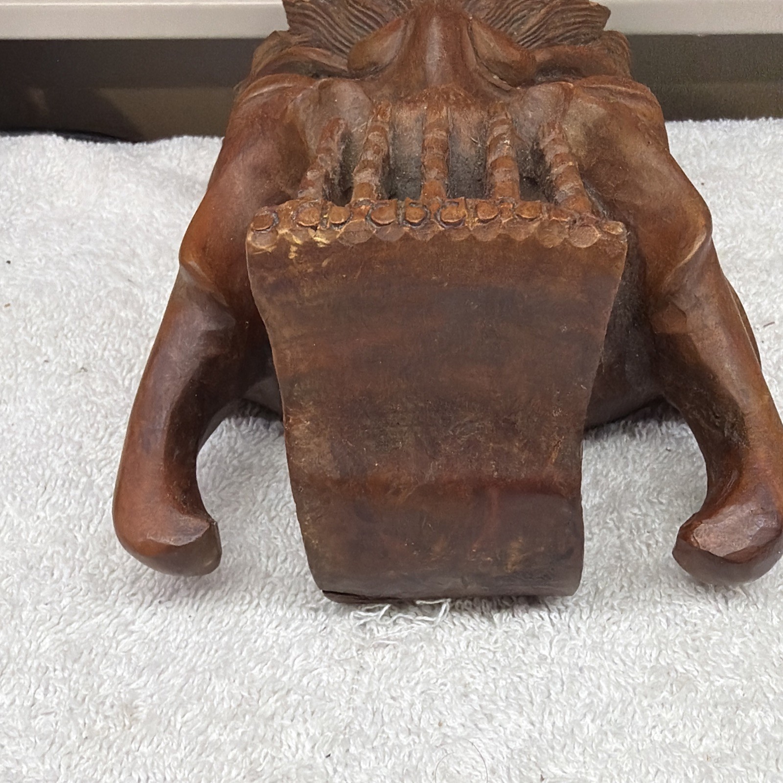 Antique SE Asian Naga Hand Carved Wood Demon Face Intricate Details 7” X 5”