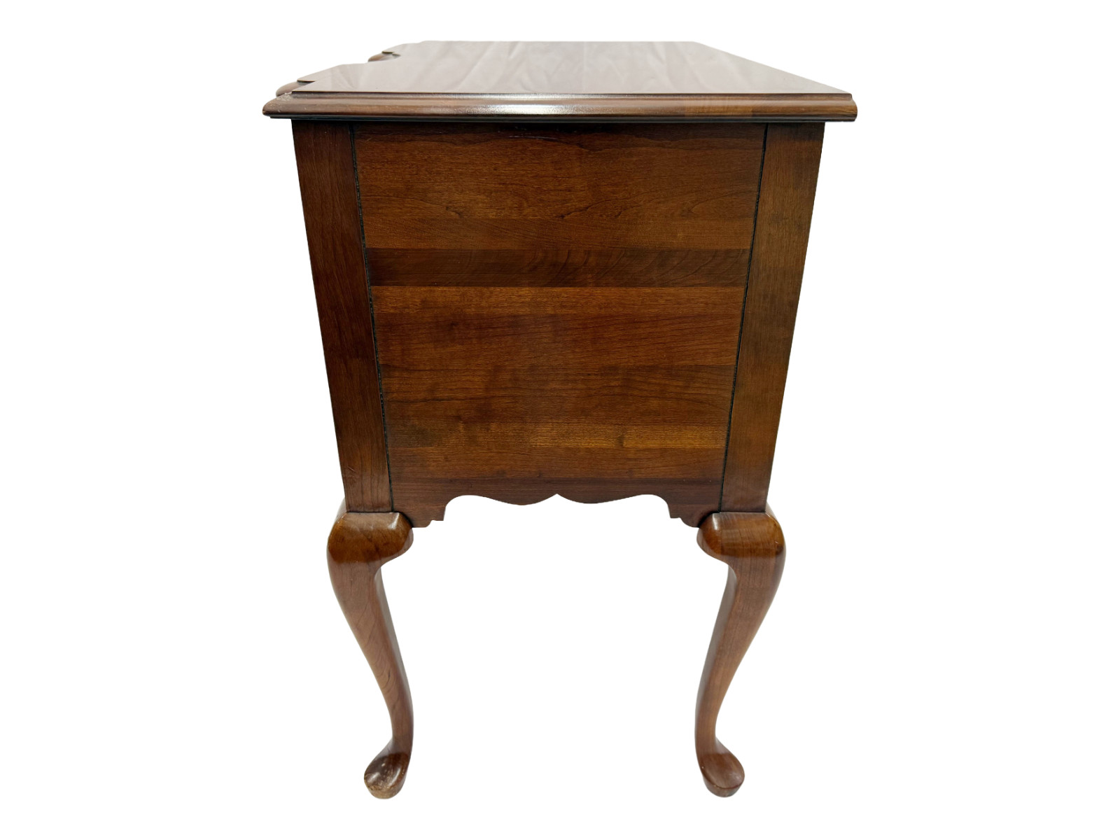 Queen Anne Style Blockfront Lowboy Chest Cabinet w Cabriole Legs Brass Pulls