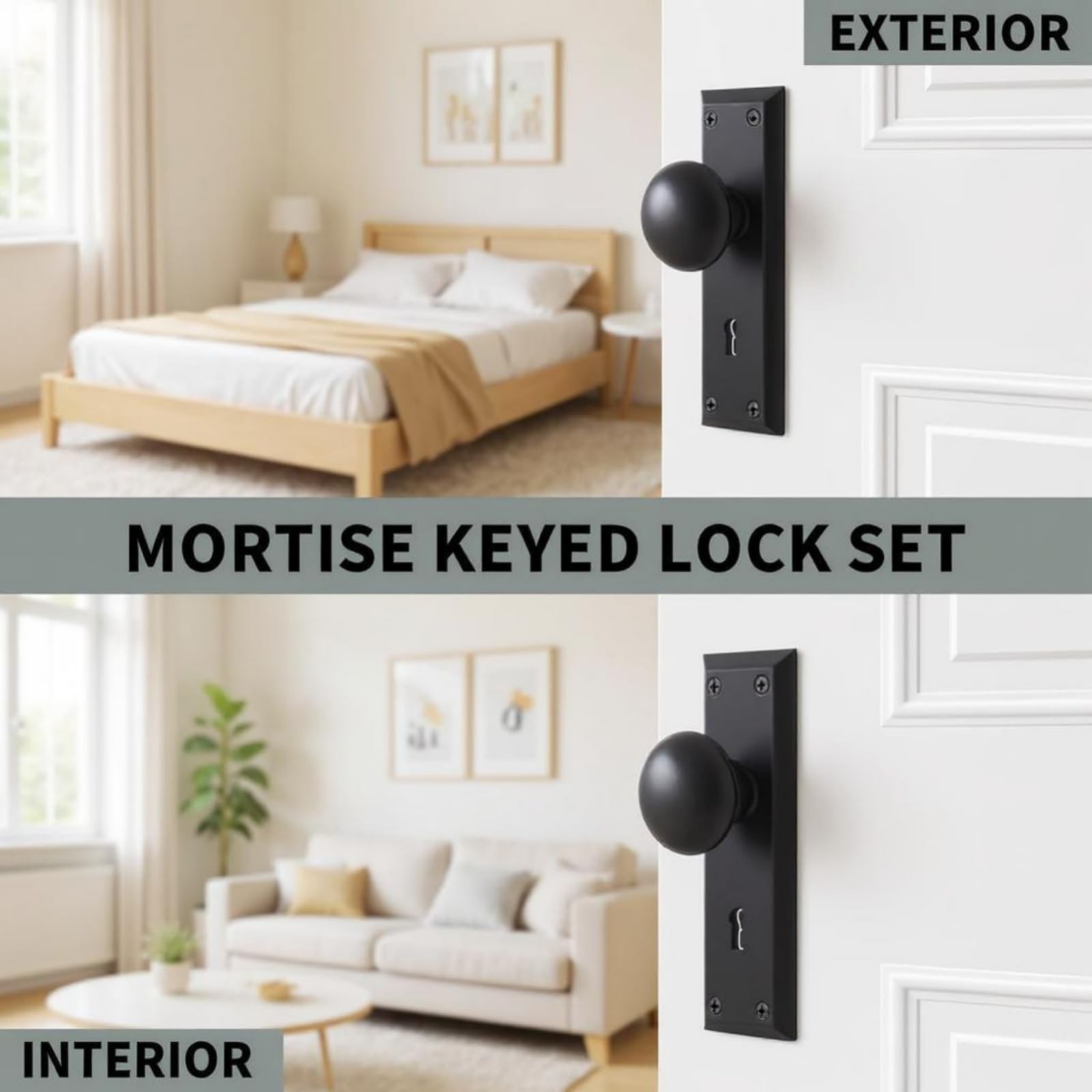 Antique Mortise Lock Set for Interior Doors – Heavy Duty Rustproof Zinc Alloy, M