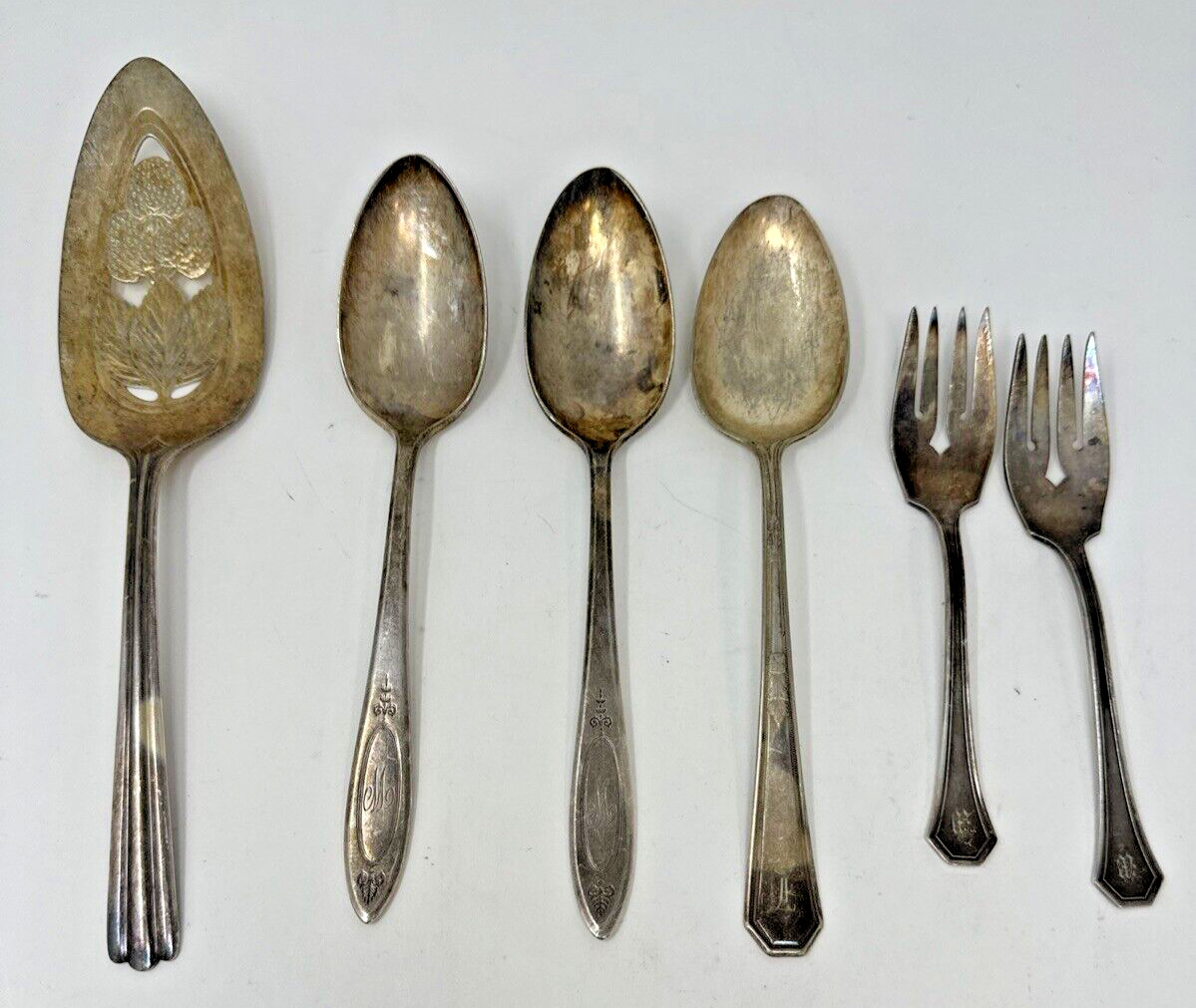 Vintage 6 pc Silverware Forks Spoons Serving Mix Flatware Silver Plated