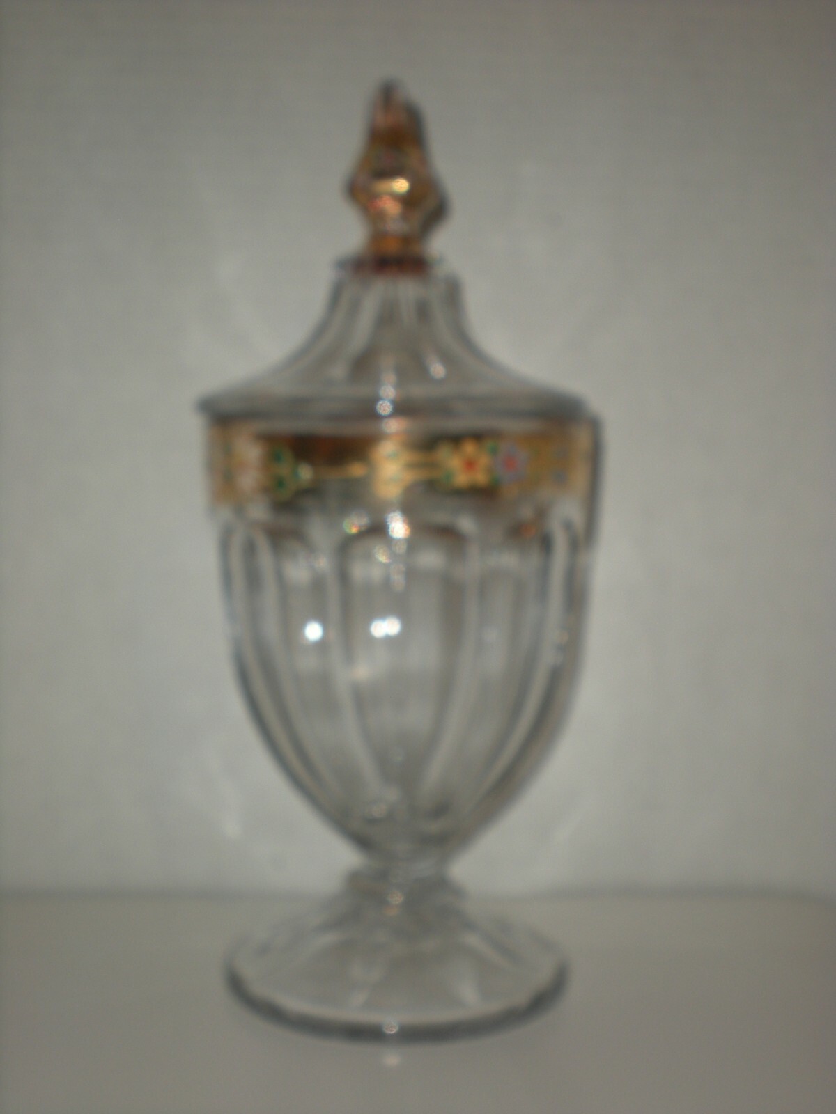 Antique Apothecary Urn Jar Encrusted Gold Clear Glass Candy Container RARE