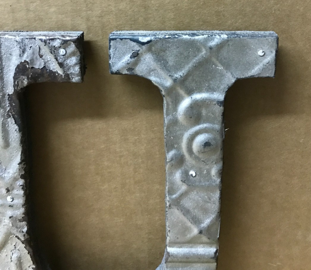 Decorative Salvaged Tin Ceiling 8″ Patchwork Shabby Silver Letter U Old 204-26B