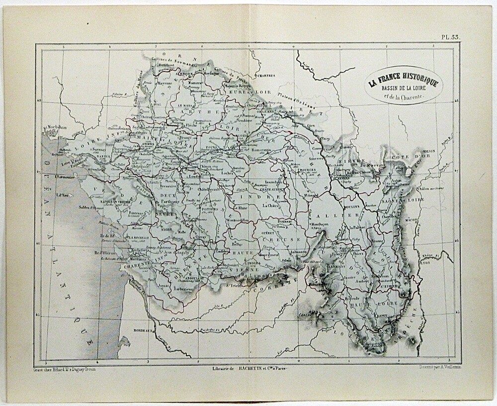 1866 Historic Map of France Hand Colored Lithograph 11.5 x 9.5″