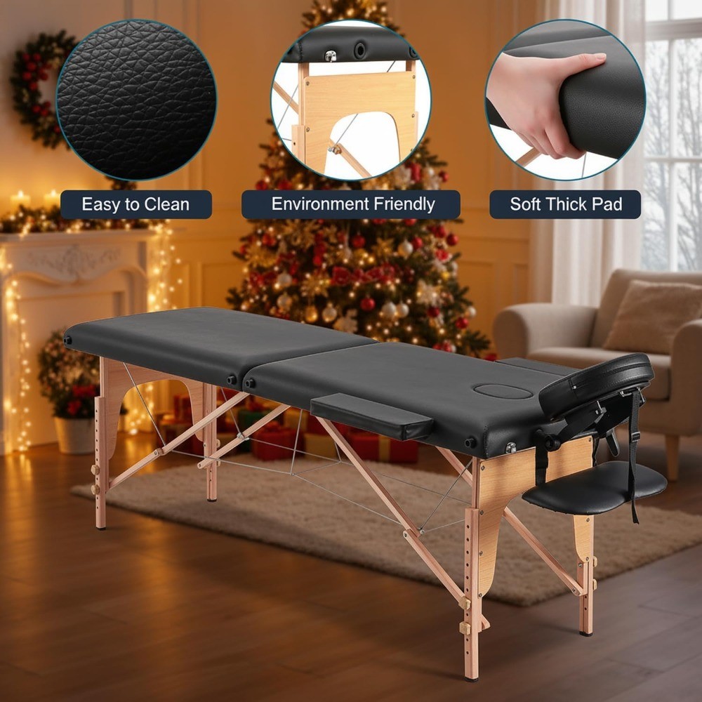 CHUN 24-inch Portable Foldable Wooden Massage Bed, Height Adjustable, 35-inch