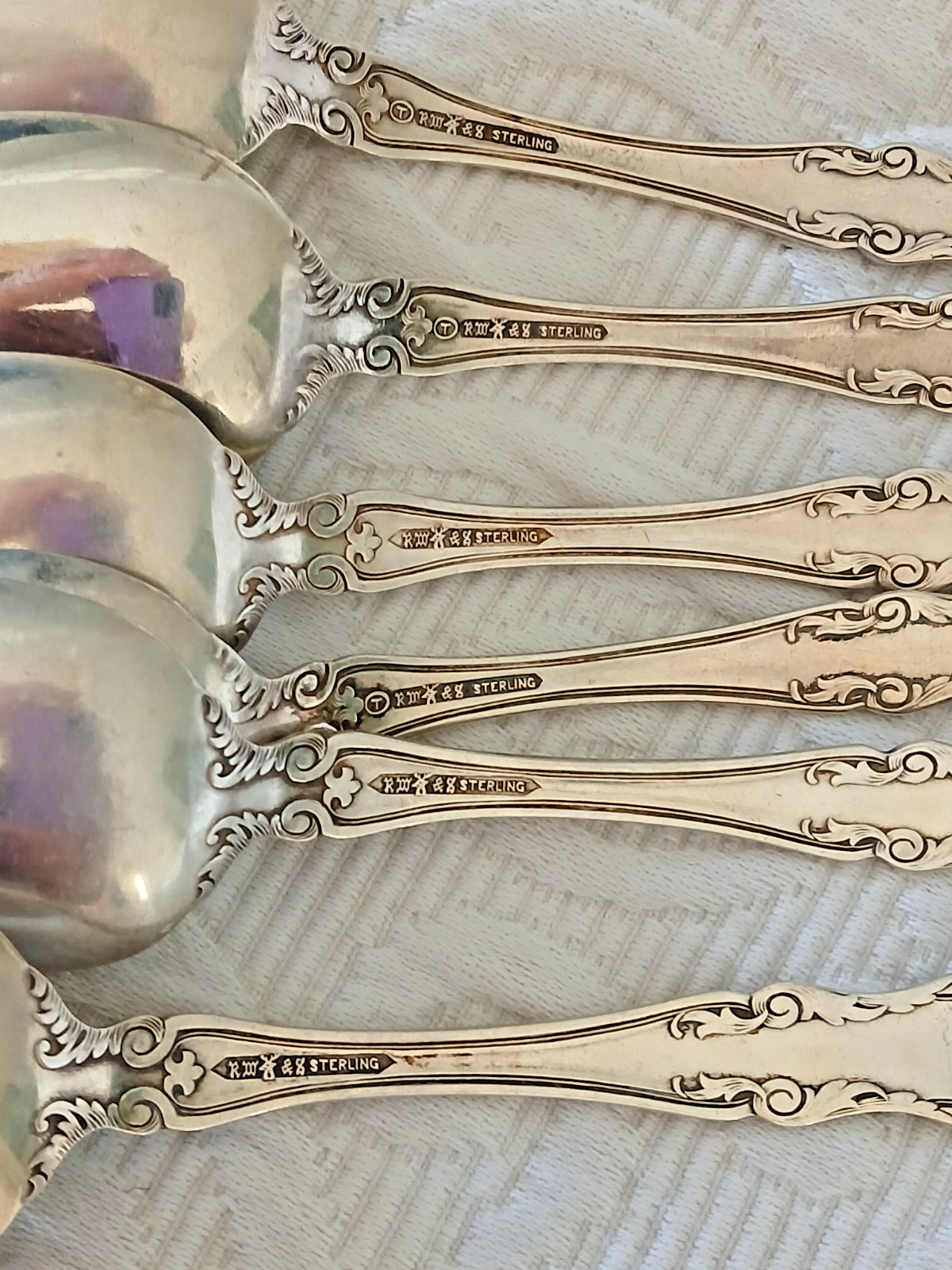 Antique Sterling WALLACE BERAIN 1907 Teaspoons Scrolls Mono Moorish Lot of 6