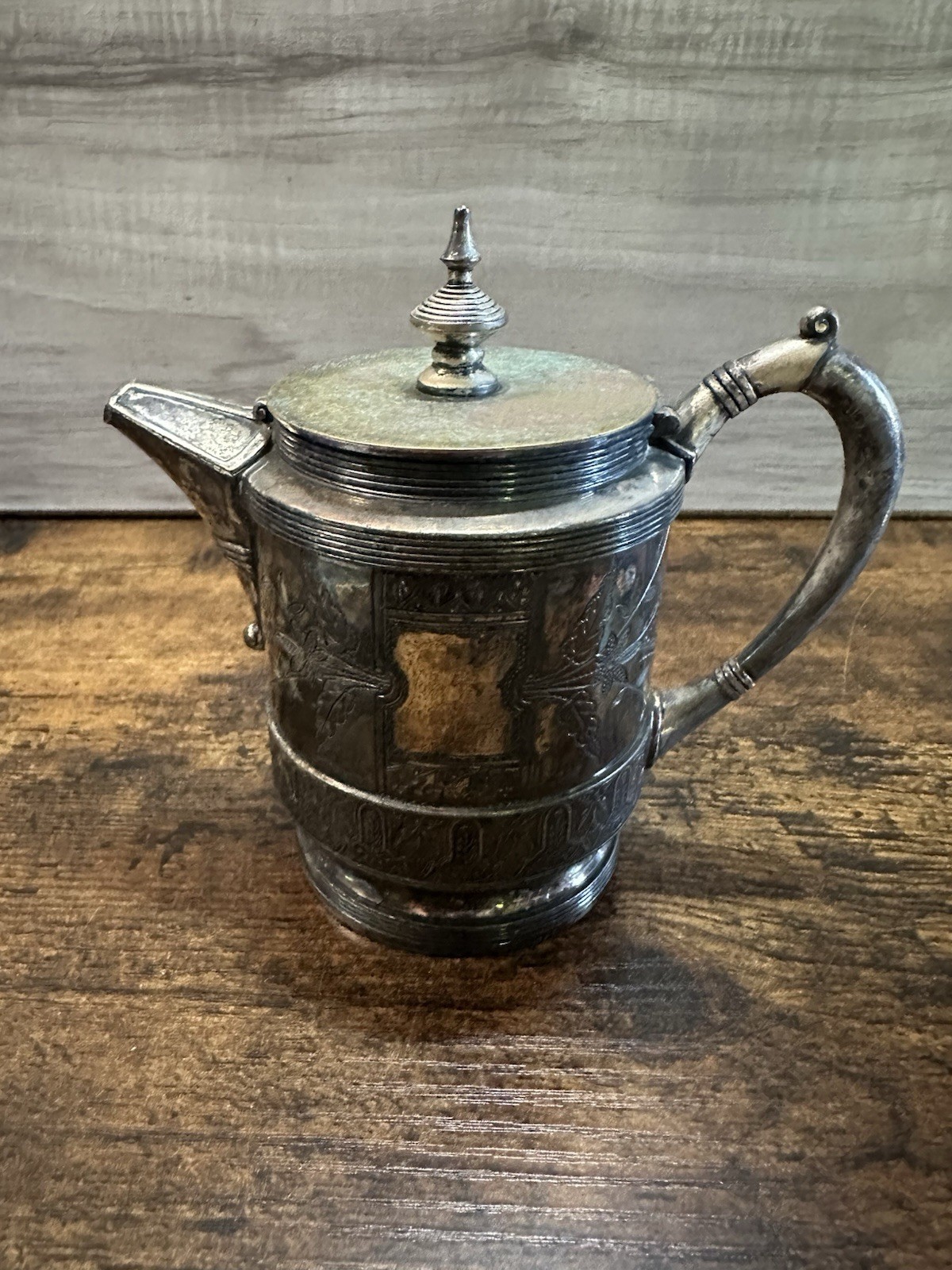Antique Meriden Britannia Quadruple Silver Plate Syrup Pitcher Pot #1418