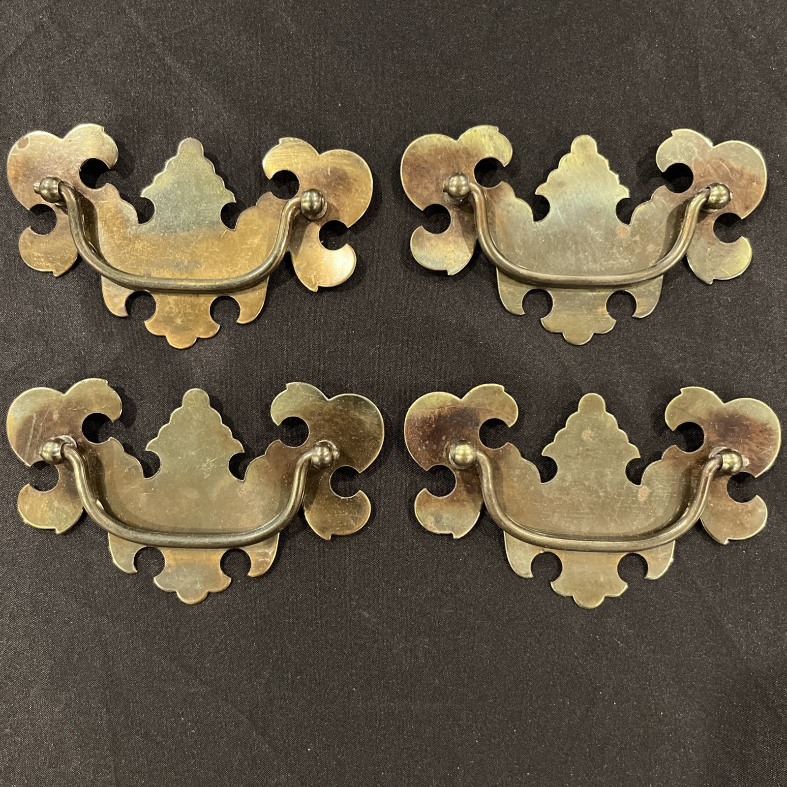 4 Brass Drawer Swing Handle Pulls Chippendale Batwing Antique Hardware 3″ CTC