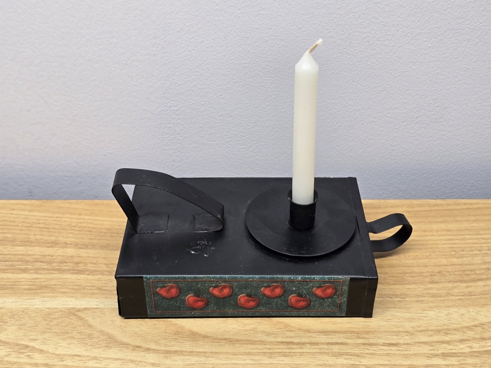 Antique Style Tin Candle Holder With Drawer & Six Candles