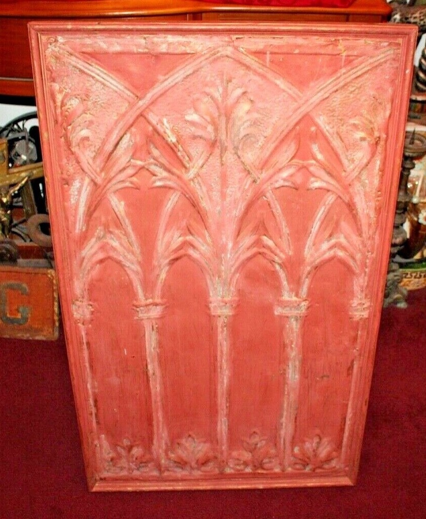 LARGE Antique Victorian Art Deco Tin Metal Ceiling Tile Framed Raised Patterns