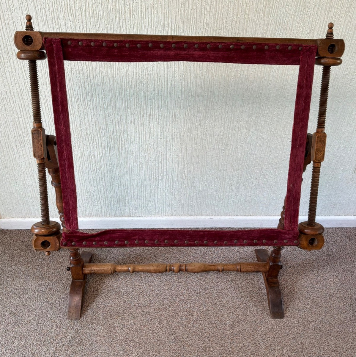 Antique Tapestry Frame, Needlepoint Embroidery Stretcher Stand, Late Victorian