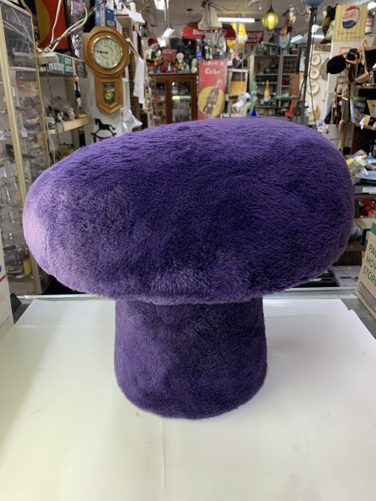 Vintage 60s 70s Purple Large Shag Mushroom Stool Ottoman Hassock : Estate