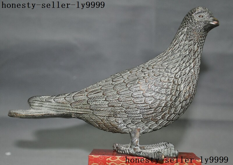 8″ Chinese bronze Feng Shui animal Lucky Pigeon Peace Dove statue