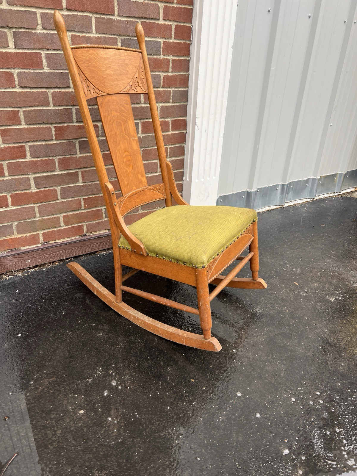Vintage Rustic Country Colonial Maple Wood Sewing Rocking Chair 41” Tall Padded