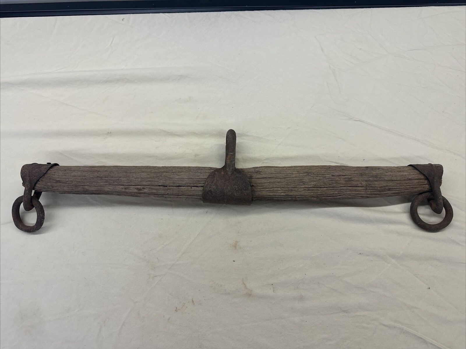 Antique SINGLE TREE Wood & Cast Iron ~ Horse Harness Primitive Rustic Farmhouse