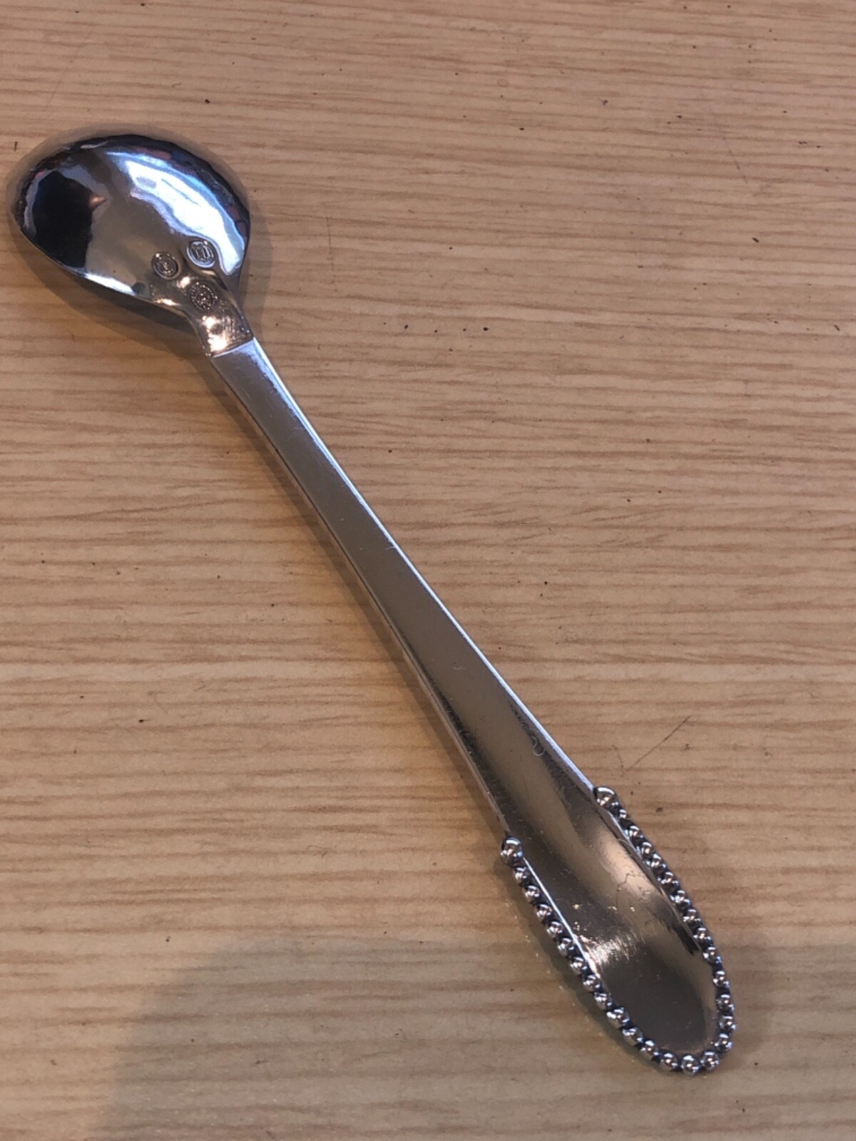 Georg Jensen Beaded Solid 830 Silver 5″ Teaspoon/Egg spoon 1915-1930 Makers Mark
