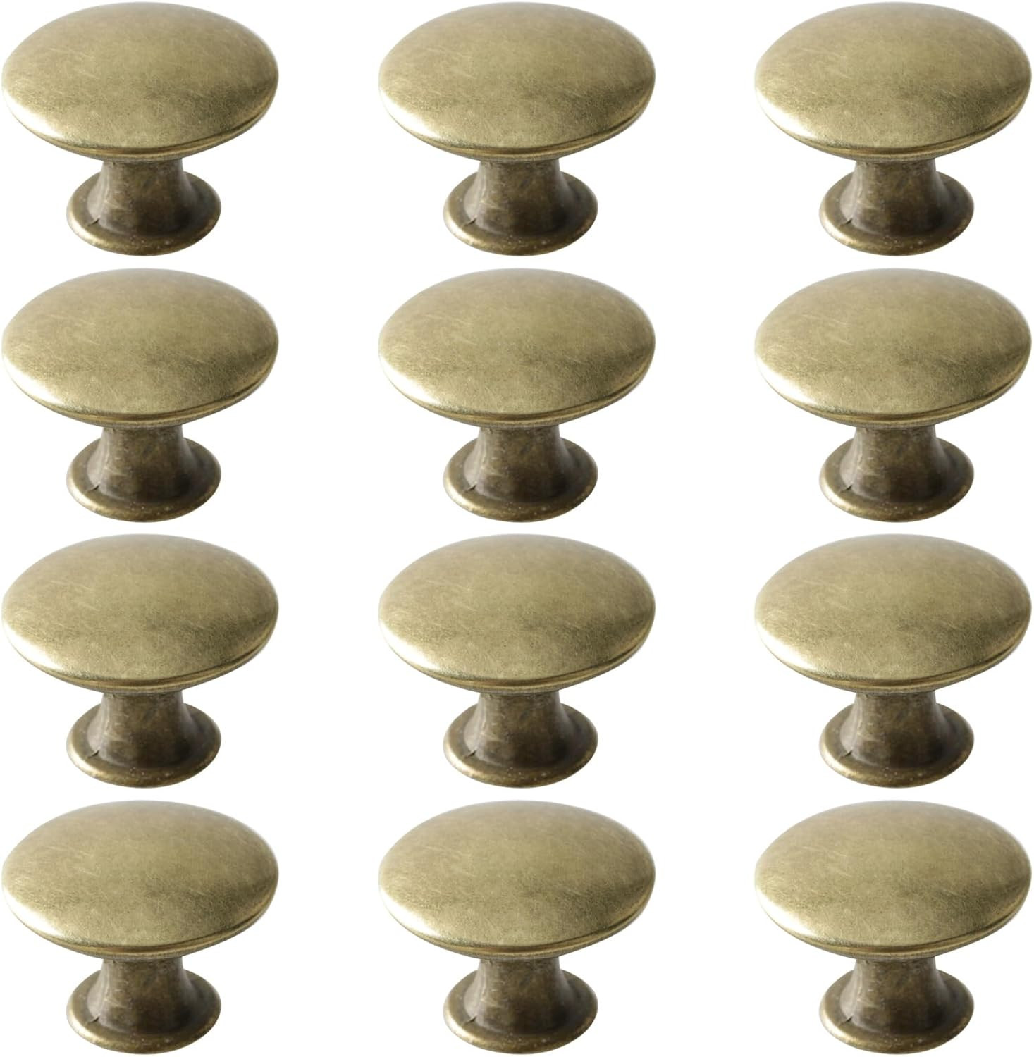 Antique Brass Drawer Knobs, 12 Pack round Metal Wardrobe Handles Kitchen Cabinet