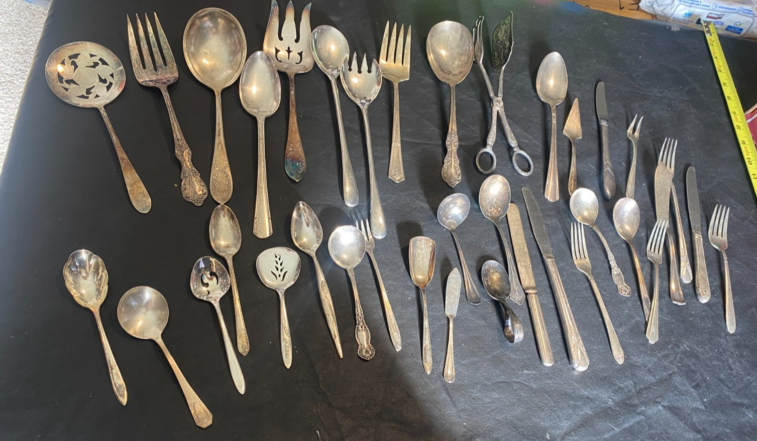 silverplate flatware lot 37 serving pieces utensils w/ spoon fork knife etc.