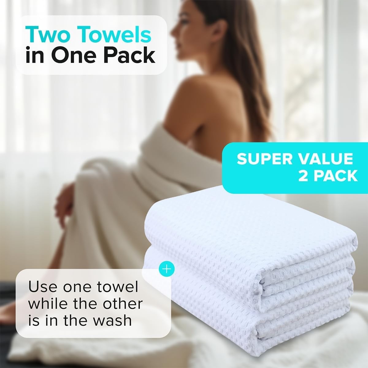 Sauna Blanket Insert Towel – 2 Pack Soft White Cotton Waffle – Comfortable and E