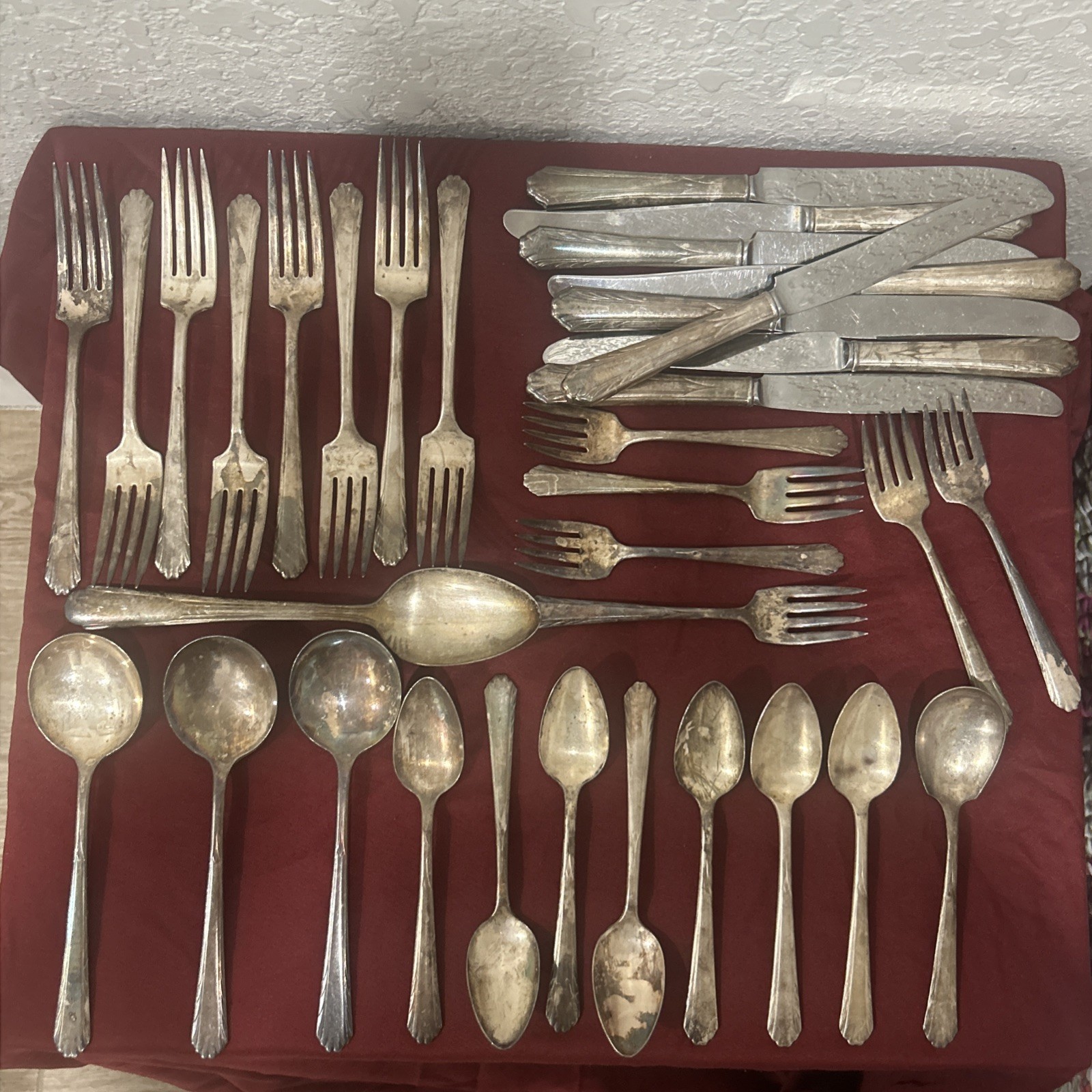 National Silver Co Flatware Set 36 PcFork Spoon Knife Unique Pattern 1930s VTG