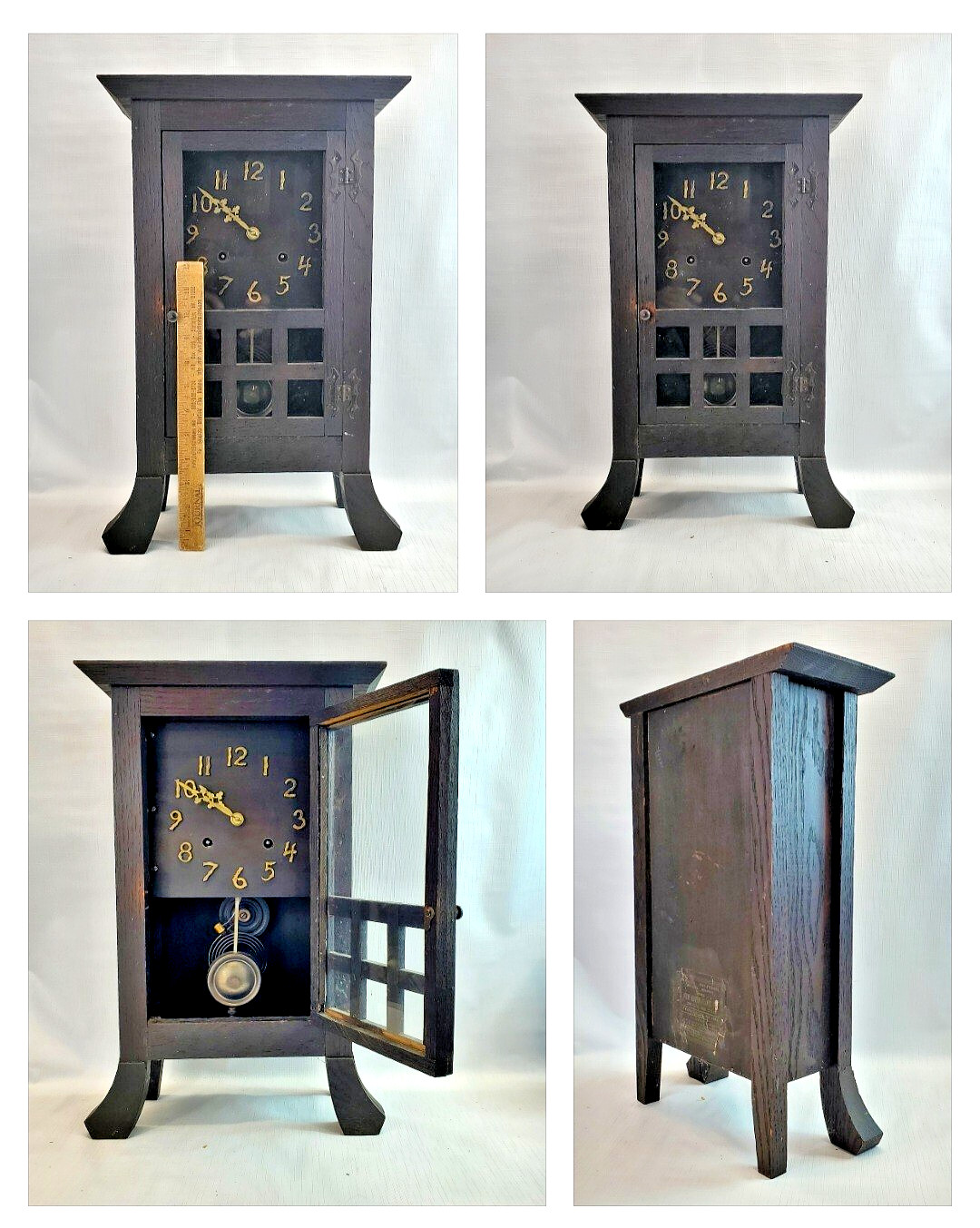 * Prairie School Mission Oak Clock Arts & Crafts Stickley Wright era Antique