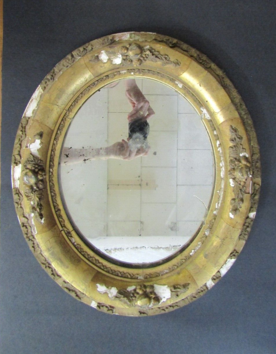 Mirror Antique Mercury Glass With Oval Frame 15″ x 17″ Overall