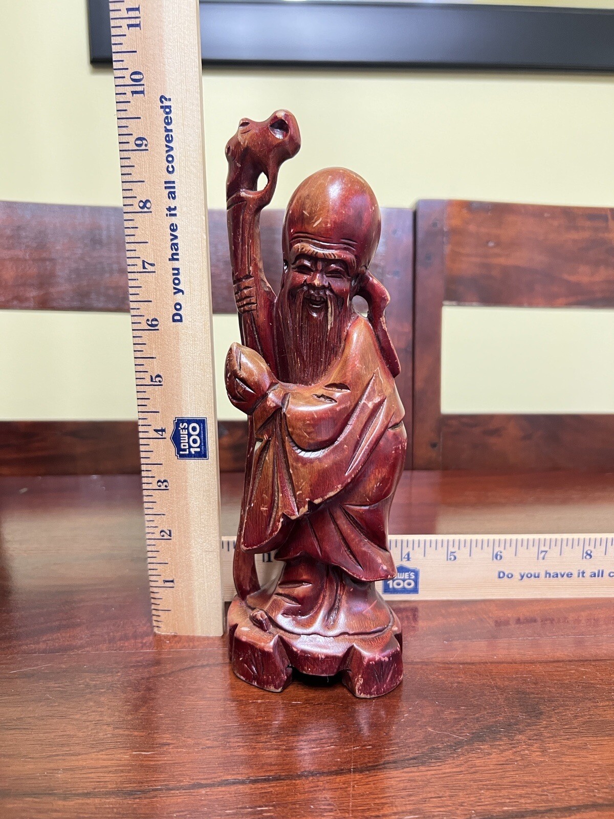 SHOU LAO 10 INCH NANMU HAND CARVED WOODEN WISEMAN