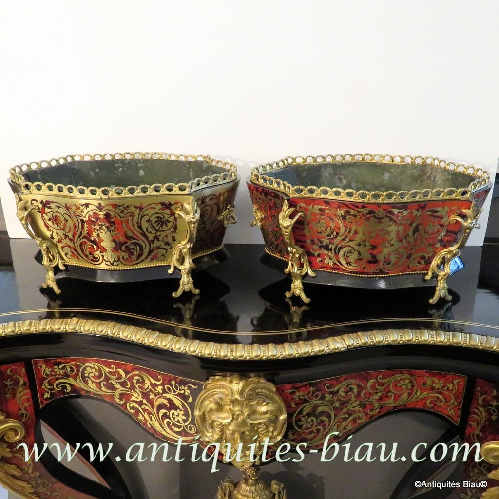 pair of Planter in Boulle marquetry 19th Napoleon III period – Perfect condition