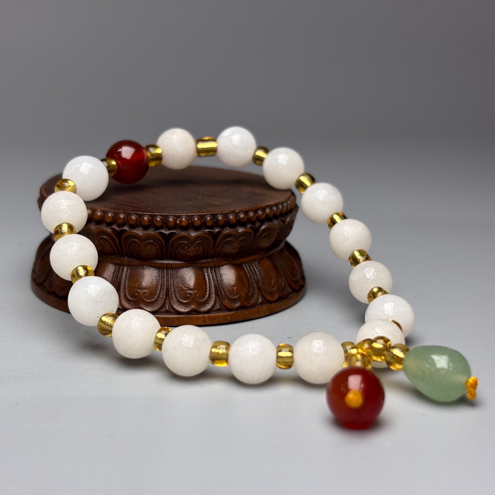 Chinese Natural Jade Carved Lucky Beaded Bracelet A407