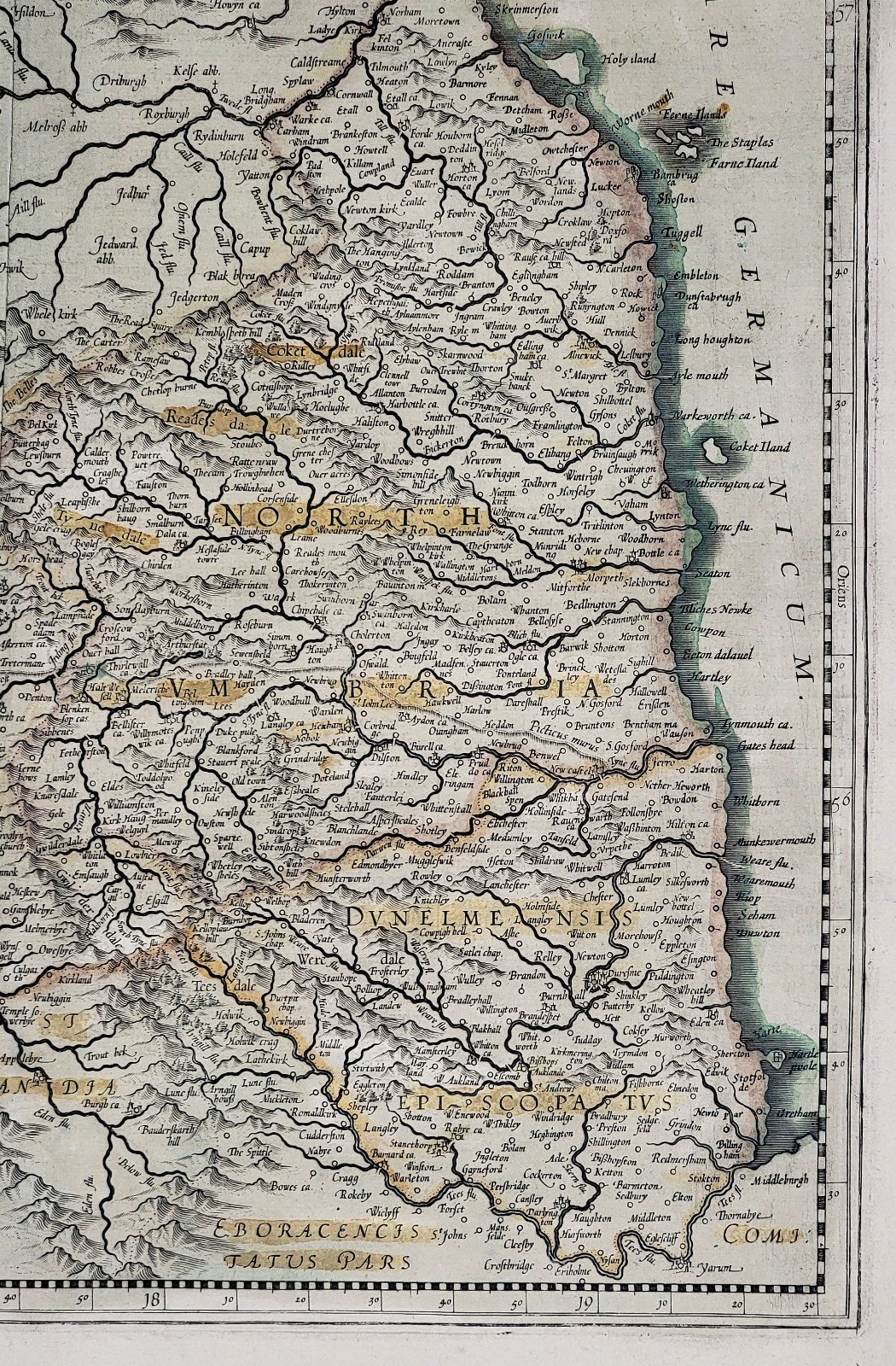 Northumbria, Cumberland & Durham – Mercator–Hondius / Janssonius – Early 17th-C