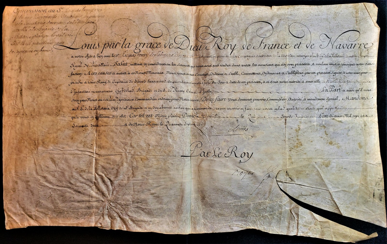 KING LOUIS XV SIGNED APPOINTMENT OF de SABREVOIS Referenced in Wikipedia – 1762