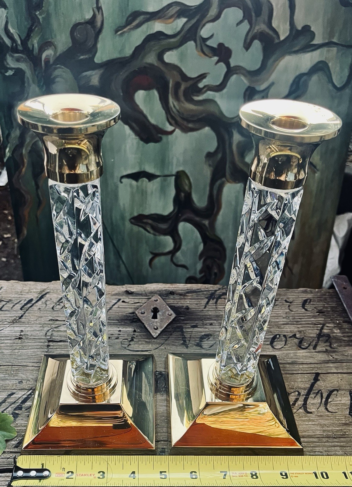 Vintage Waterford Crystal & Brass Collection Cambridge Candlesticks Holders