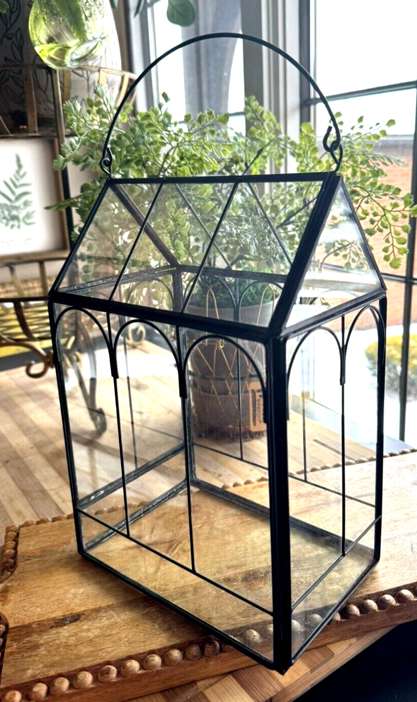 Vintage Large Glass & Metal Terrarium 11.75″ H x 5.31″ W x 8.13″ D