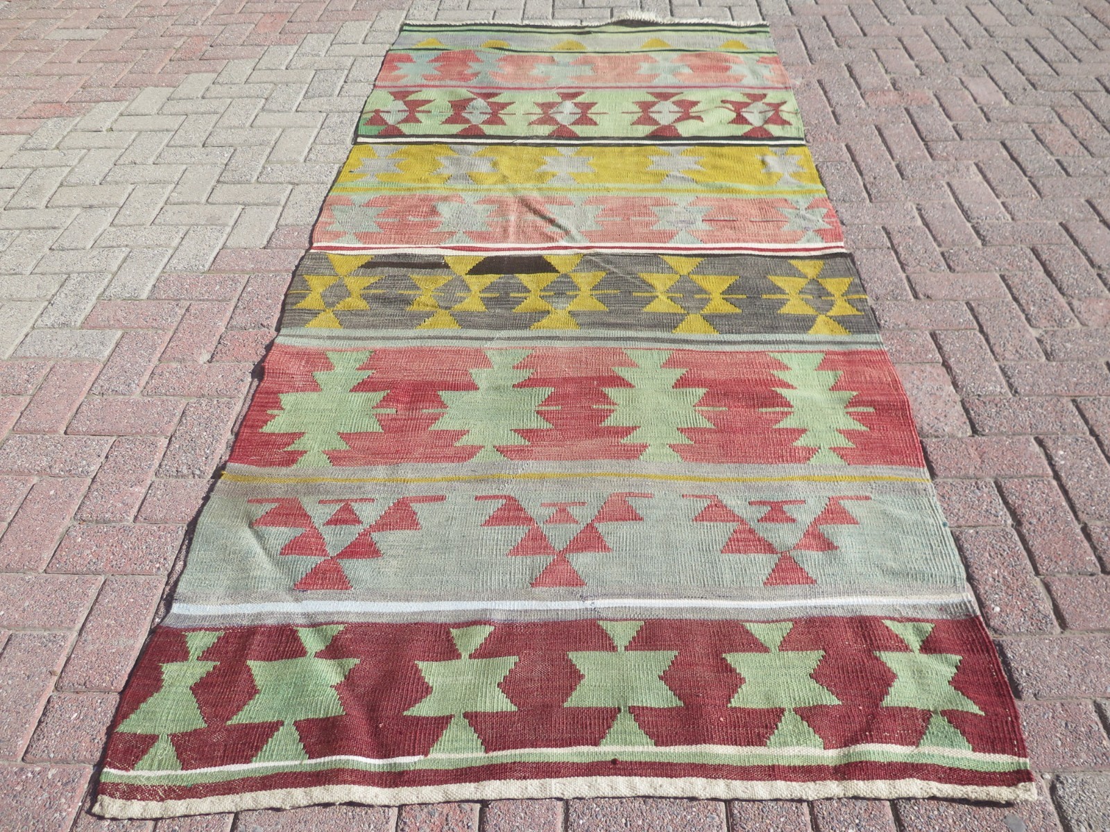 Vintage Turkish Kilim Boho Rug, Wool Rugs, Handmade Floor Carpet Large 47″x102″