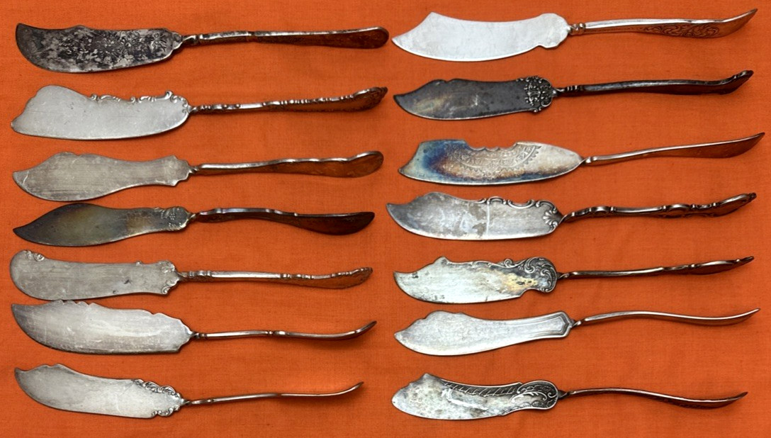 14 Pcs Antique to VIntage Silverplated TWIST HANDLED BUTTER SPREADER KNIVES