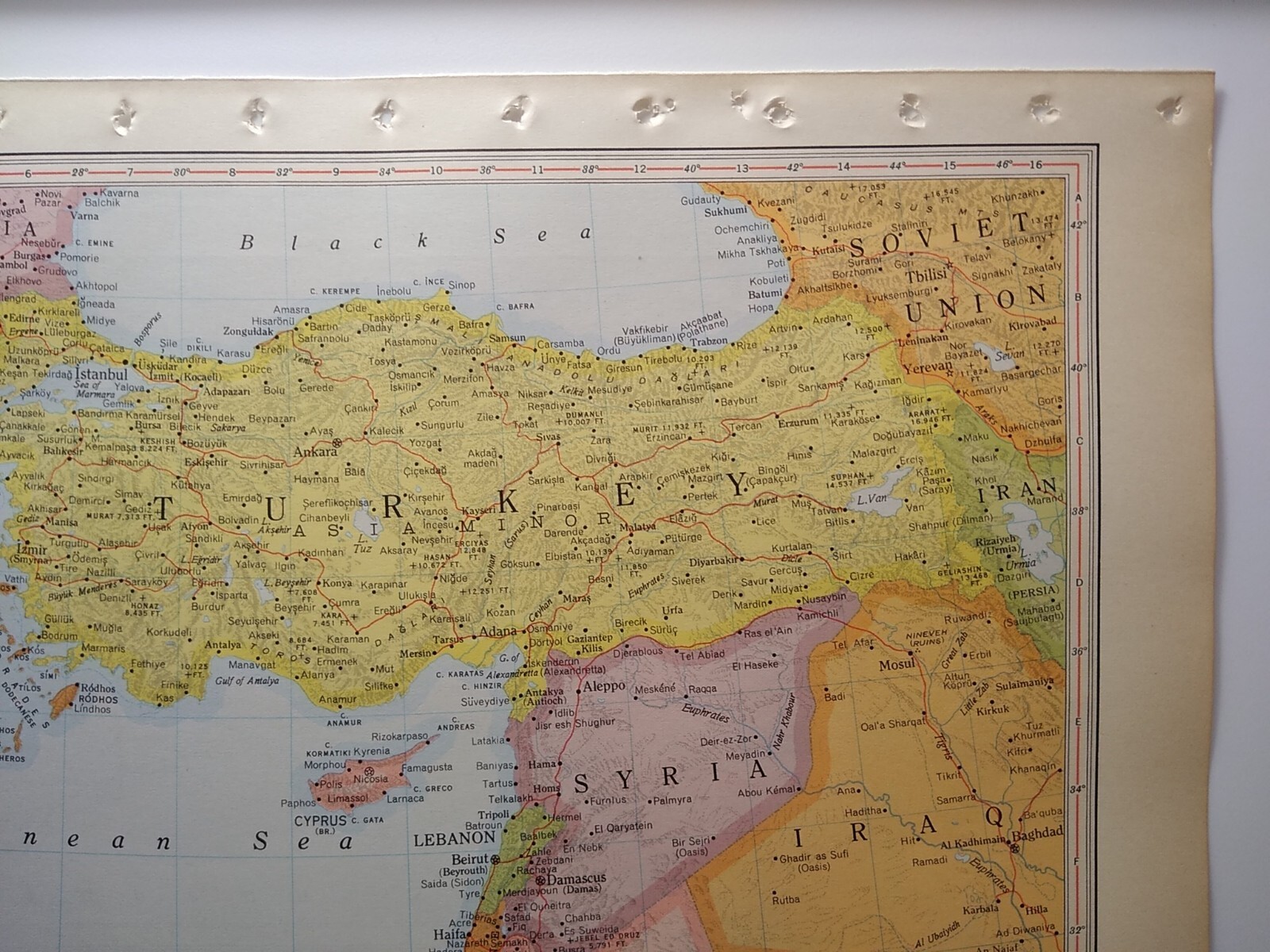 1957 Antique EASTERN MEDITERRANEAN Atlas Map Encyclopedia Britannica World Atlas