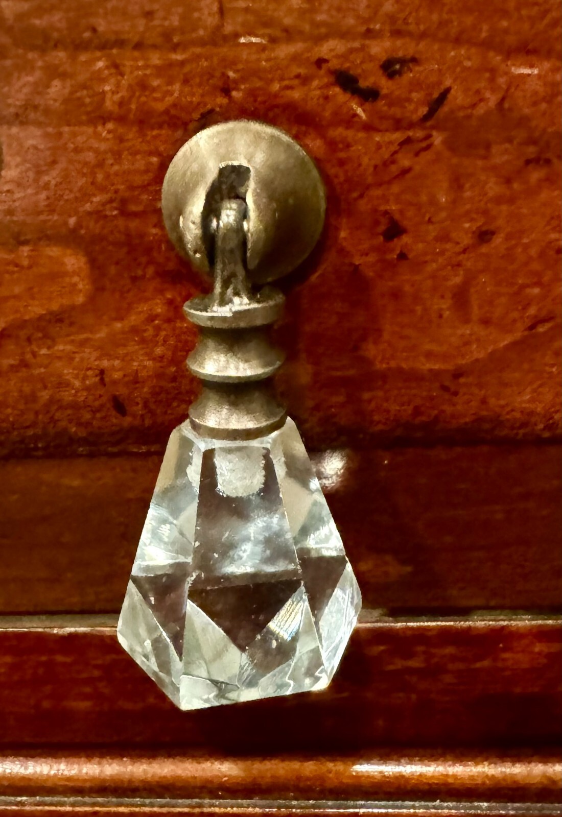 VINTAGE-Brass Drawer Pull Handle Teardrop Glass Hardware Cabinet Knob tear drop