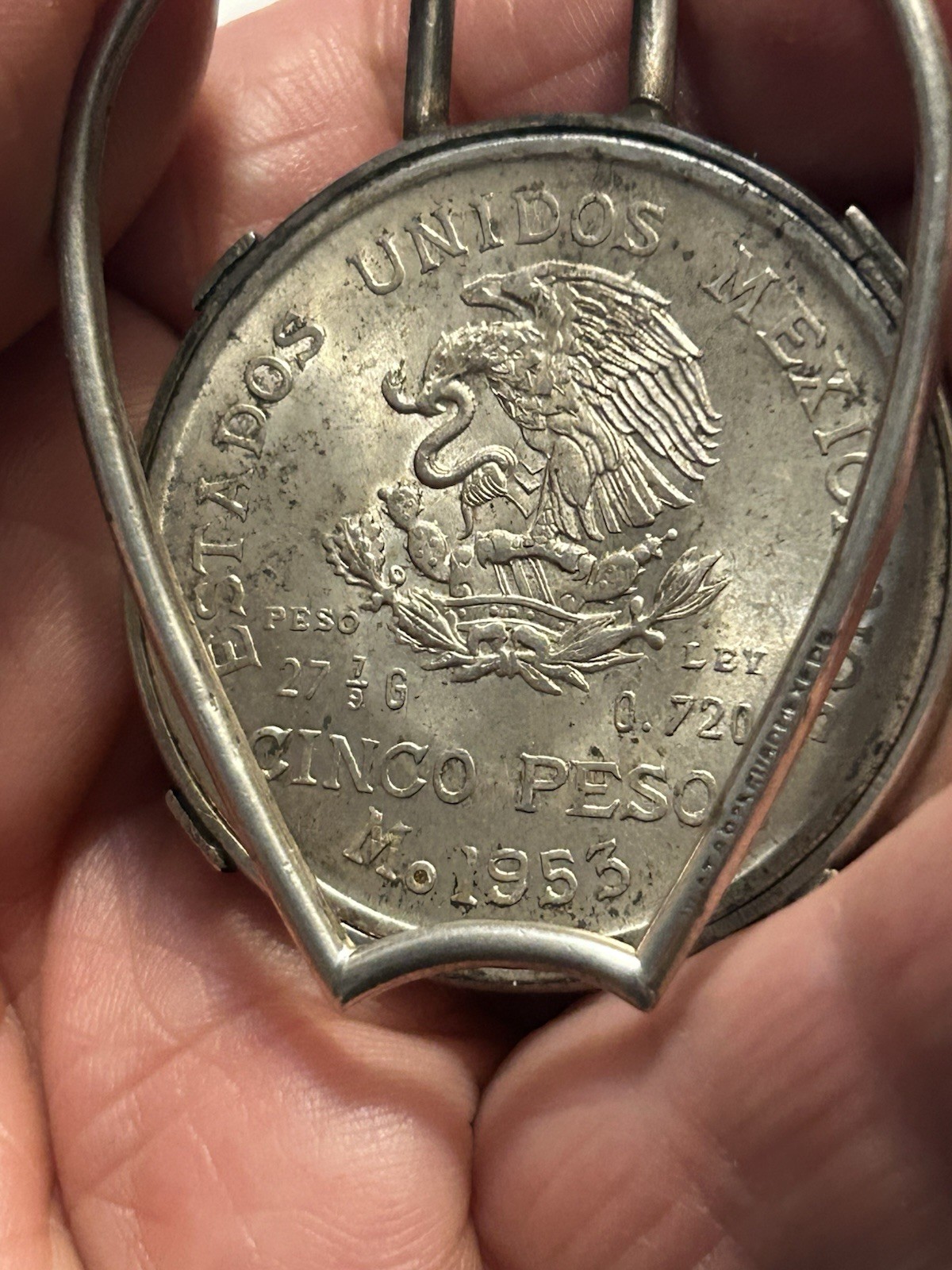Money Clip Sterling Silver 1953 Cinco Pesos Uncirculated BU Very Nice! 40.2g