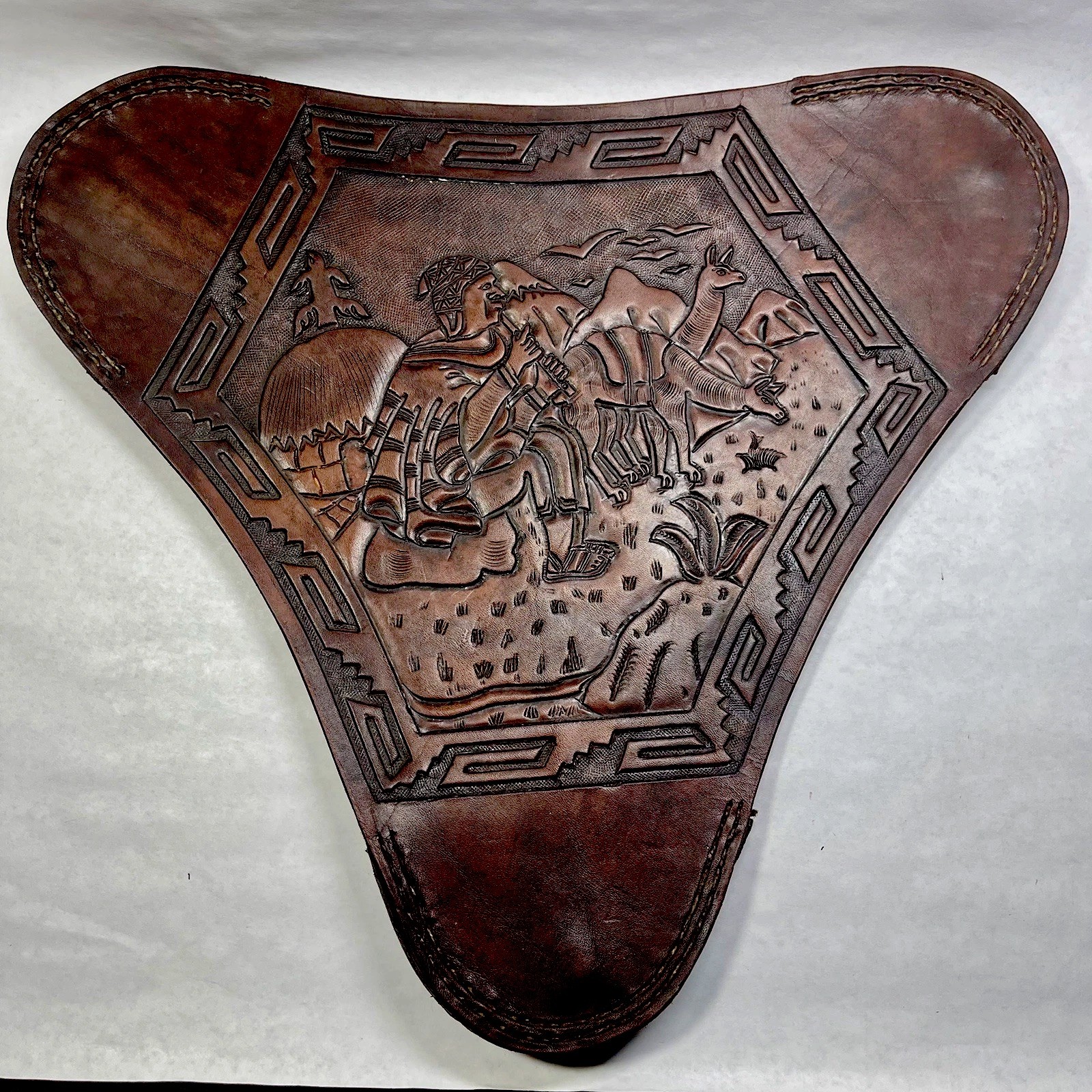 Vintage Hand Tooled Tripod Saddle Seat Only Artisan Leather Rustic Western