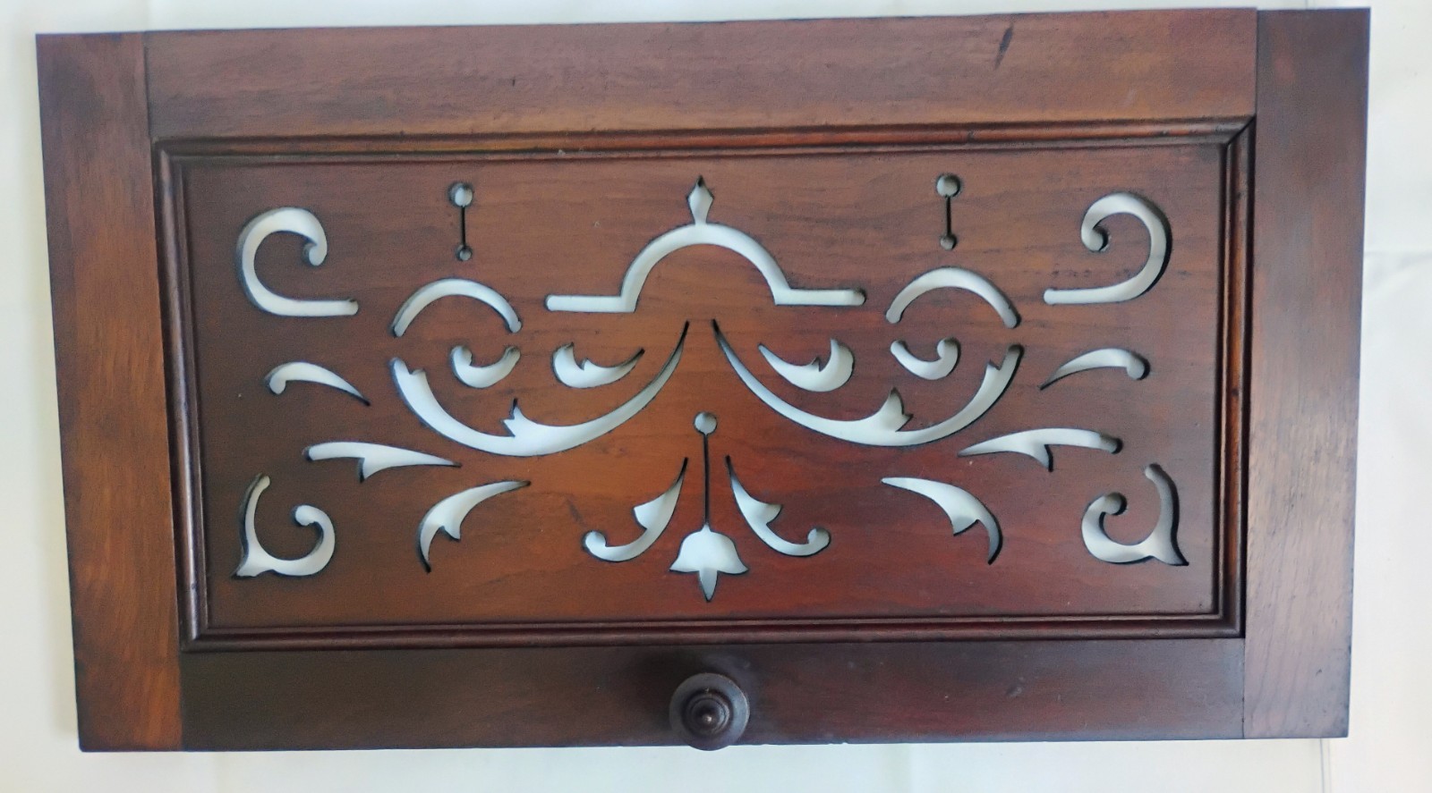 Antique Victorian Era Pierce Carved Fretwork Style Panel Lid Door 21 1/2″ x 12″