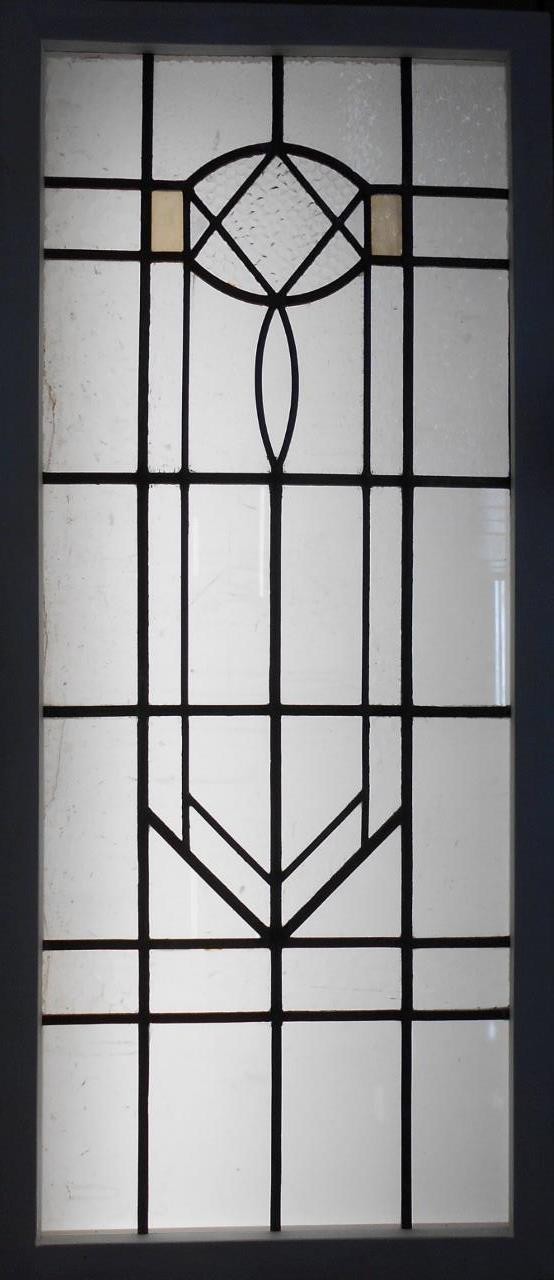 ABSTRACT LARGE OLD ENGLISH LEADED STAINED GLASS WINDOW 43 1/2″ x 19″