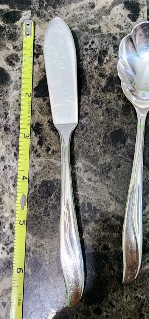 MID-CENTURY c1956 SEA WINGS🪽SILVERPLATED MASTER BUTTER KNIFE & SUGAR SPOON🧈🍚