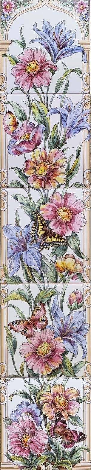 Floral Trellis & Butterflies Artistic Victorian 5 Tiles 15×15 cm Mural Fireplace