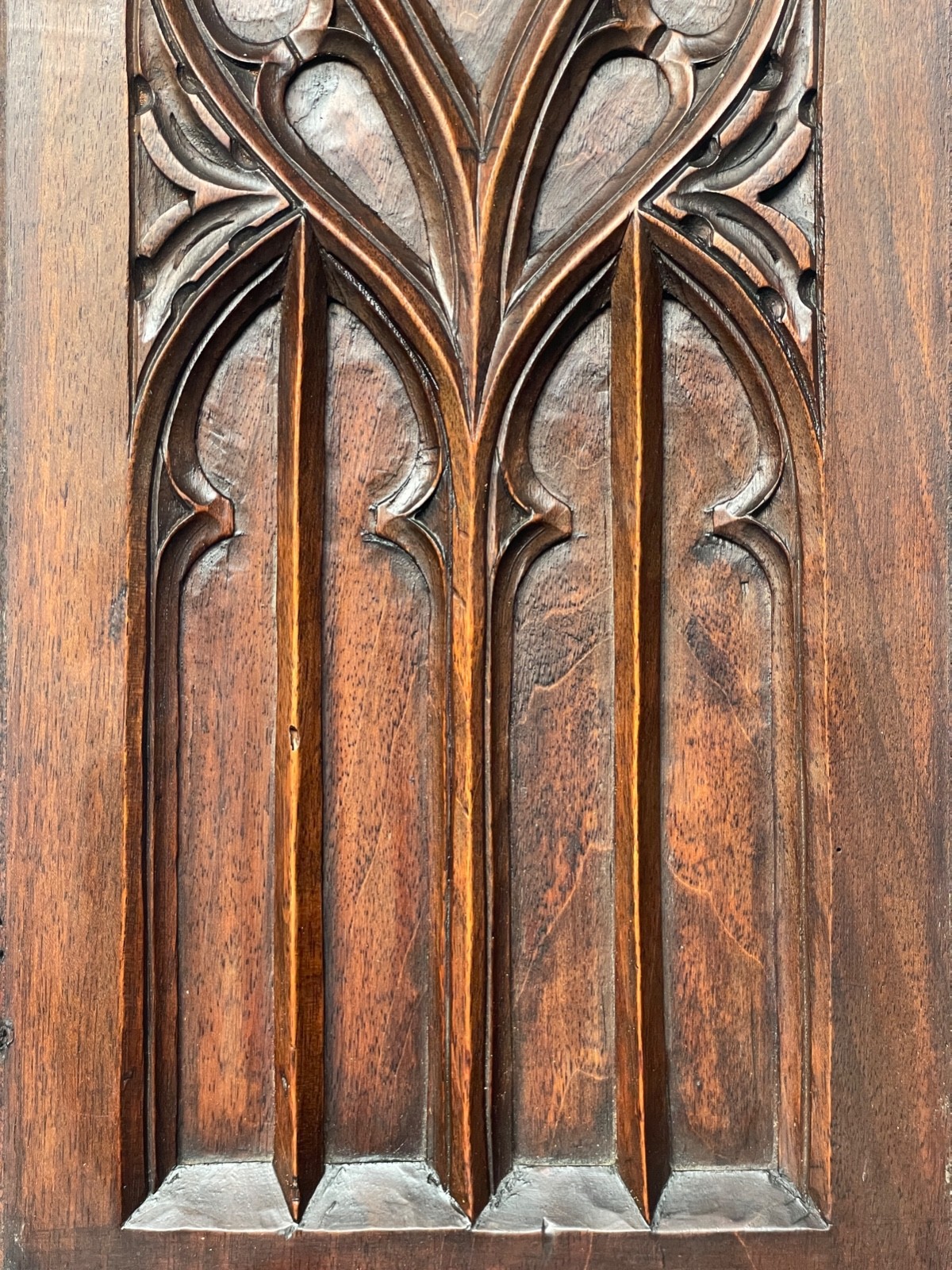Exceptional Walnut Gothic Revival panel with face 25.19 inch high
