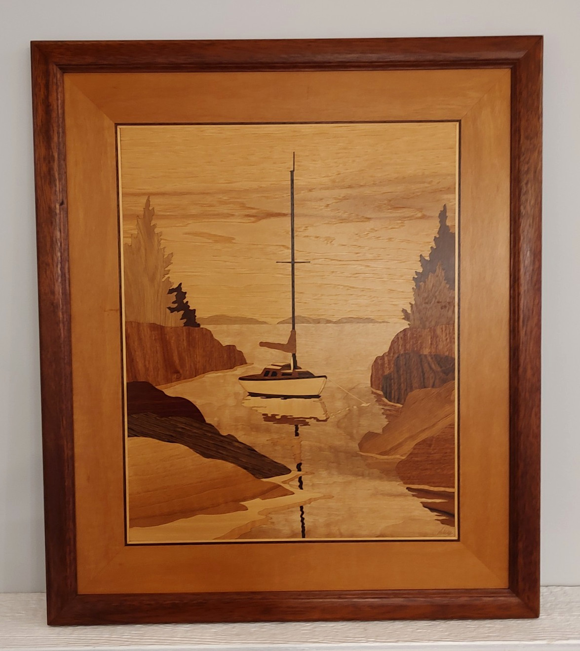 HUDSON RIVER INLAY PICTURE – TRANQUILITY – WOOD MARQUETRY – 24 X 28