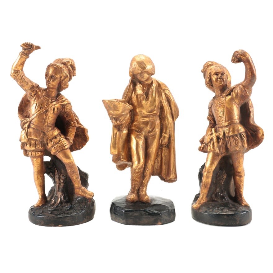 Set of 3 Vintage Thanhardt Burger Corp Gilded Plaster Figurines