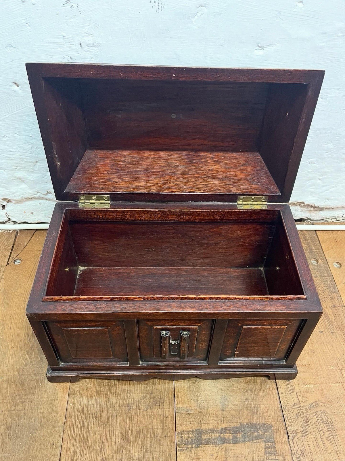 Jacobean Style Oak Coffer/ Table Cabinet – Carved Decoration – Mid 20th Century