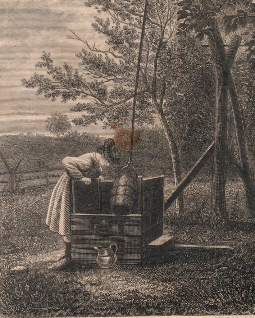 Victorian Engraving The Girl At The Well Antique 1800s Steel Engraving
