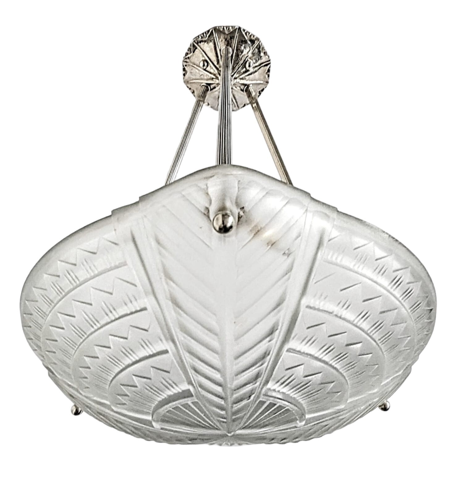 French 1930 Art Deco Pendant Chandelier by Noverdy
