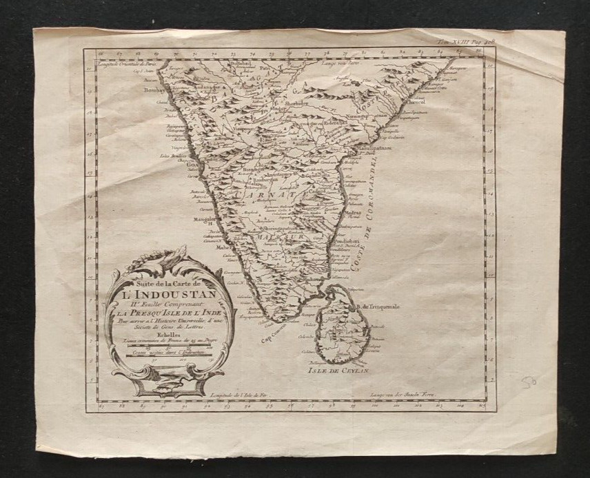 L’INDOUSTAN PRESQU ISLE DE INDE PENINSULA OF INDIA 1750 CA CARTE