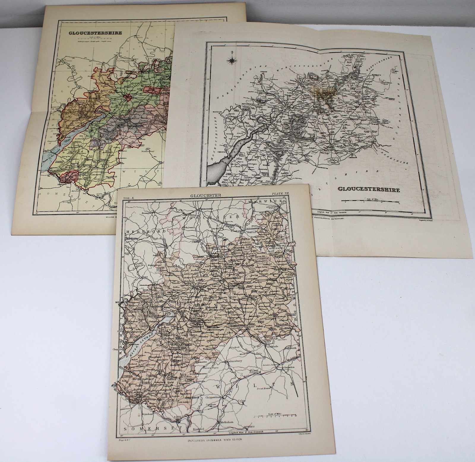 Vintage Antique 1848 & 1880 Maps Gloucestershire Gloucester Cheltenham Bristol